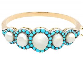 pearl turquoise bangle yellow gold