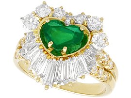 1.63ct Emerald and 2.31ct Diamond, 18ct Yellow Gold Dress Ring - Vintage Circa 1990