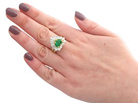 Emerald Heart Ring with Diamonds Wearing