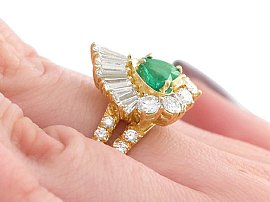 wearing Emerald Heart Ring with Diamonds