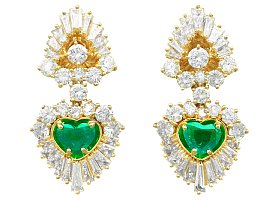 2.48 ct Emerald and 7.05 ct Diamond, 18 ct Yellow Gold Clip On Earrings - Vintage Circa 1990