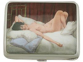 Sterling Silver and Erotica Enamel Cigarette Case - Antique Edwardian (1902)