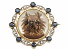 Essex Crystal and 0.96 ct Sapphire, 0.64 ct Diamond and 15 ct Yellow Gold 'Brussels Griffon' Brooch - Antique Victorian