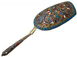Russian Silver Gilt and Polychrome Cloisonne Enamel Caddy Spoon - Antique Circa 1890