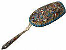 Russian Silver Gilt and Polychrome Cloisonne Enamel Caddy Spoon - Antique Circa 1890