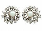 Cultured Pearl and 1.22 ct Diamond, 18 ct White Gold Clip On Earrings - Vintage Circa 1970