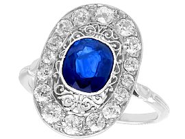 1.43 ct Sapphire and 0.91 ct Diamond, Platinum Dress Ring - Vintage Circa 1940