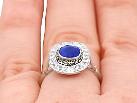 Sapphire Dress Ring in Platinum on finger