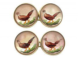 Essex Crystal and 14 ct Yellow Gold 'Pheasant' Cufflinks - Antique Victorian