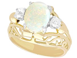 1.82ct Opal and 0.35ct Diamond, 18ct Yellow Gold Dress Ring - Antique French Circa 1930