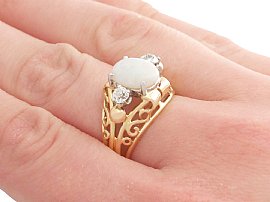Antique Opal and Diamond Ring in Gold Wearing