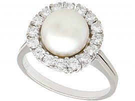 Cultured Pearl and 0.65 ct Diamond, 18 ct White Gold Dress Ring - Vintage Circa 1960