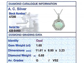 Vintage Opal Pendant diamond grading card