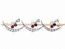 0.52 ct Diamond, 0.24 ct Ruby and Sapphire, 9 ct Yellow Gold Bar Brooch - Antique Victorian