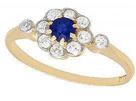 0.17 ct Sapphire and 0.28 ct Diamond, 18 ct Yellow Gold Dress Ring - Antique Circa 1920