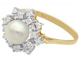 vintage gold pearl ring with diamonds