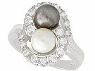 Cultured Pearl and 0.95 ct Diamond, 14 ct White Gold Dress Ring - Vintage Circa 1960