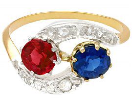 spinel and sapphire ring with diamonds