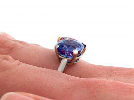 Blue and Pink Sapphire Ring Wearing Hand 