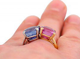 Blue and Pink Sapphire Ring Finger Wearing