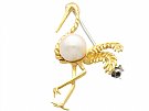 Cultured Pearl and 18 ct Yellow Gold 'Flamingo' Brooch - Vintage Circa 1950
