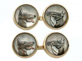 Essex Crystal and 14 ct Yellow Gold 'Dog and Horse' Cufflinks - Antique Circa 1880