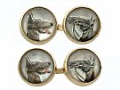 Essex Crystal and 14 ct Yellow Gold 'Dog and Horse' Cufflinks - Antique Circa 1880