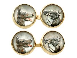 Essex Crystal and 14ct Yellow Gold 'Dog and Horse' Cufflinks - Antique Circa 1880