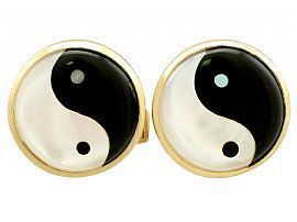 Mother of Pearl and 9 ct Yellow Gold Cufflinks - Vintage Circa 1980
