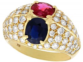 1.35 ct Ruby and 1.28 ct Sapphire, 1.75 ct Diamond and 18 ct Yellow Gold Dress Ring - Contemporary Circa 2000