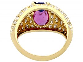 sapphire and ruby ring in yellow gold