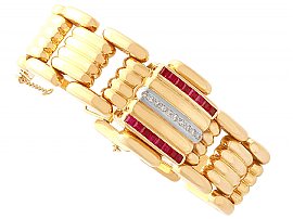 0.78 ct Ruby and 0.20 ct Diamond, 18 ct Yellow Gold Omega Watch - Art Deco Style -  Vintage Circa 1950
