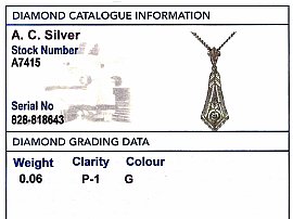 Diamond Drop Pendant grading card