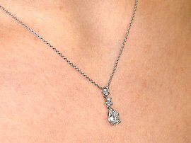 Diamond White Gold Drop Necklace Wearing Close Up