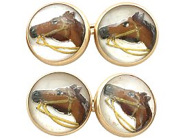 Essex Crystal and 14ct Yellow Gold 'Horse' Cufflinks - Antique Victorian