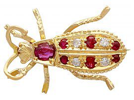 0.43 ct Ruby and Diamond, 18 ct Yellow Gold 'Insect' Brooch - Vintage Circa 1990