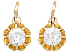 0.94 ct Diamond and 15 ct Yellow Gold Drop Earrings - Antique Circa 1910