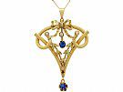 0.12 ct Ruby and Sapphire, Seed Pearl and 21 ct Yellow Gold Pendant - Art Nouveau - Antique Circa 1900