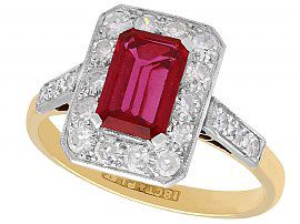 Synthetic Ruby and 0.78 ct Diamond, 18 ct Yellow Gold Dress Ring - Antique Circa 1910