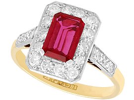 Synthetic Ruby and 0.78ct Diamond, 18ct Yellow Gold Dress Ring - Antique Circa 1910
