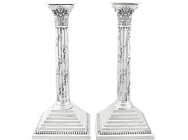 Silver Corinthian Column Candlesticks Victorian