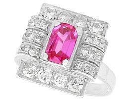 1.45ct Pink Sapphire and 0.96ct Diamond, 18ct White Gold and Platinum Dress Ring - Art Deco Style - Vintage Circa 1950