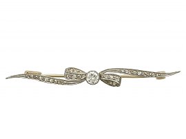 0.68 ct Diamond and 14 ct Yellow Gold, 14 ct White Gold Set 'Bow' Bar Brooch - Antique Circa 1910