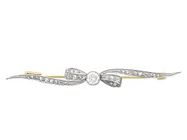 0.68ct Diamond and 14ct Yellow Gold, 14ct White Gold Set 'Bow' Bar Brooch - Antique Circa 1910