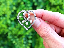 Antique Diamond and Pearl Heart Brooch Outside