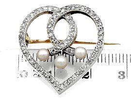 Antique Diamond and Pearl Heart Brooch Size