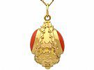 Coral and 18 ct Yellow Gold Pendant - Vintage Circa 1950