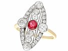 0.62 ct Ruby and 1.88 ct Diamond, 18 ct Yellow Gold Marquise Ring - Art Deco - Antique Circa 1920