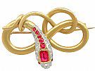 0.59 ct Ruby and 0.08 ct Diamond, 22 ct Yellow Gold 'Snake' Brooch - Antique Victorian