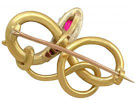 Victorian Snake Brooch with Rubies in Gold